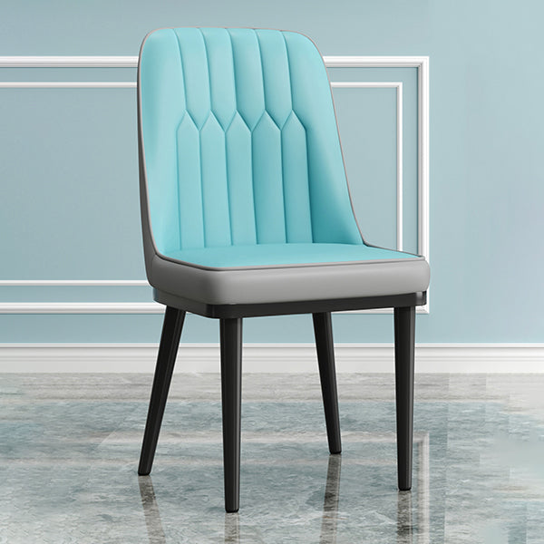 Modern Style Dining Chair Leather Parsons Side Chair with Metal Base Blue Gray 1 Piece Black Clearhalo 'Dining Chairs' 'Dining Tables & Seating' 'dining_chair' 'furn' 'furn_dining_chair' 'Furniture' 'Kitchen & Dining Furniture' 7659869