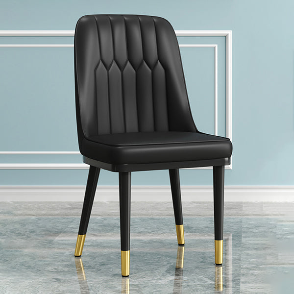 Modern Style Dining Chair Leather Parsons Side Chair with Metal Base Black 1 Piece Black Gold Clearhalo 'Dining Chairs' 'Dining Tables & Seating' 'dining_chair' 'furn' 'furn_dining_chair' 'Furniture' 'Kitchen & Dining Furniture' 7659874