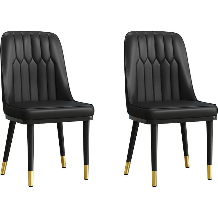Modern Style Dining Chair Leather Parsons Side Chair with Metal Base Black 2 Piece Set Black Gold Clearhalo 'Dining Chairs' 'Dining Tables & Seating' 'dining_chair' 'furn' 'furn_dining_chair' 'Furniture' 'Kitchen & Dining Furniture' 7659875