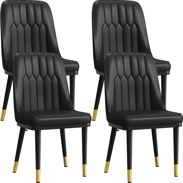 Modern Style Dining Chair Leather Parsons Side Chair with Metal Base Black 4 Piece Set Black Gold Clearhalo 'Dining Chairs' 'Dining Tables & Seating' 'dining_chair' 'furn' 'furn_dining_chair' 'Furniture' 'Kitchen & Dining Furniture' 7659876