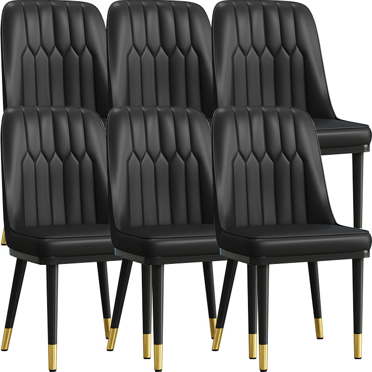 Modern Style Dining Chair Leather Parsons Side Chair with Metal Base Black 6 Piece Set Black Gold Clearhalo 'Dining Chairs' 'Dining Tables & Seating' 'dining_chair' 'furn' 'furn_dining_chair' 'Furniture' 'Kitchen & Dining Furniture' 7659877
