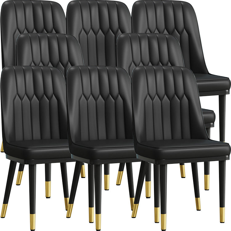 Modern Style Dining Chair Leather Parsons Side Chair with Metal Base Black 8 Piece Set Black Gold Clearhalo 'Dining Chairs' 'Dining Tables & Seating' 'dining_chair' 'furn' 'furn_dining_chair' 'Furniture' 'Kitchen & Dining Furniture' 7659878