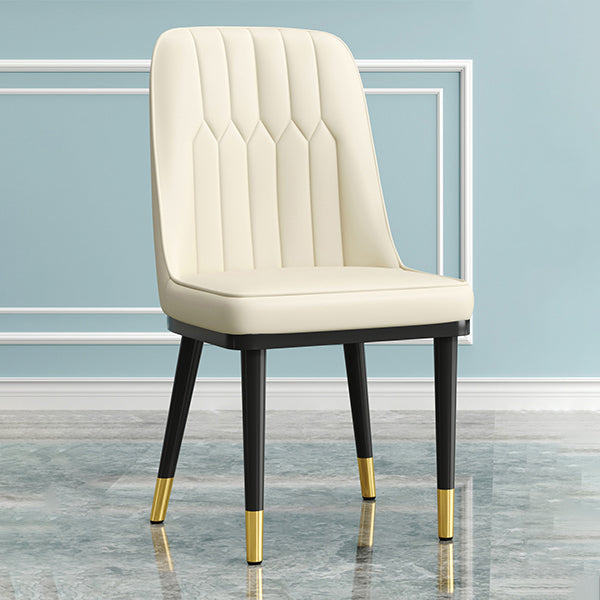 Modern Style Dining Chair Leather Parsons Side Chair with Metal Base White 1 Piece Black Gold Clearhalo 'Dining Chairs' 'Dining Tables & Seating' 'dining_chair' 'furn' 'furn_dining_chair' 'Furniture' 'Kitchen & Dining Furniture' 7659884