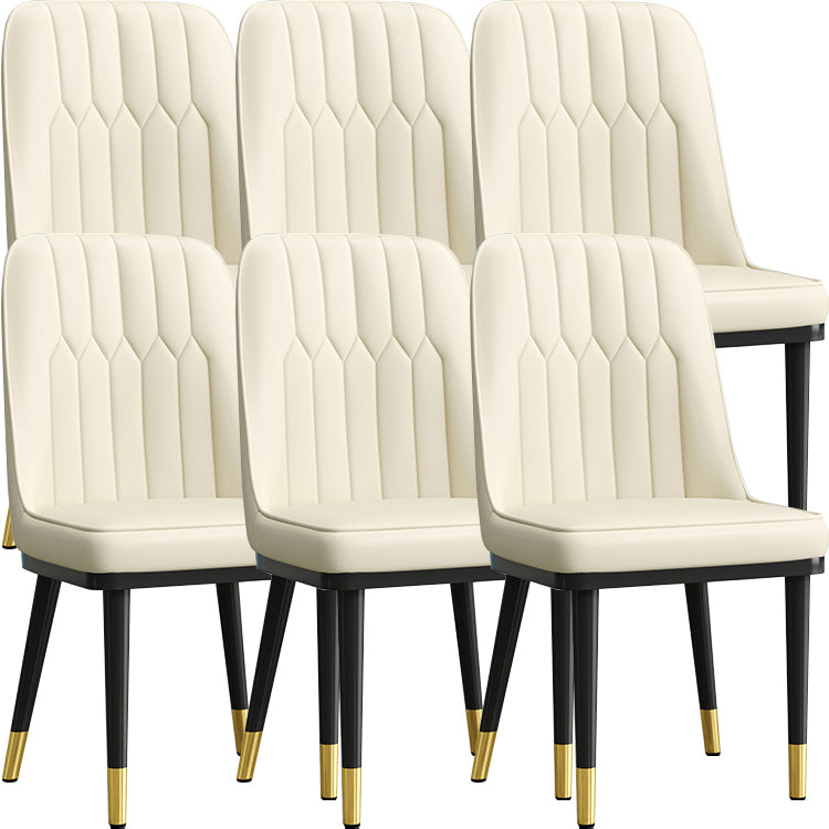 Modern Style Dining Chair Leather Parsons Side Chair with Metal Base White 6 Piece Set Black Gold Clearhalo 'Dining Chairs' 'Dining Tables & Seating' 'dining_chair' 'furn' 'furn_dining_chair' 'Furniture' 'Kitchen & Dining Furniture' 7659887