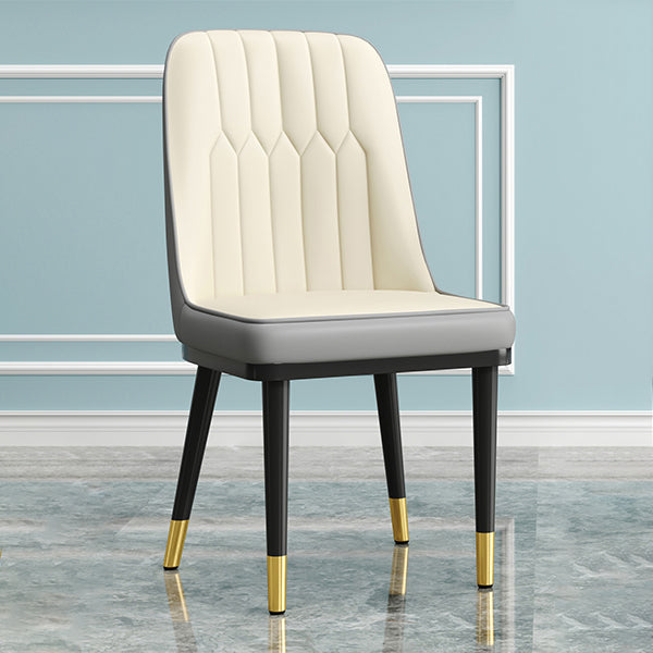 Modern Style Dining Chair Leather Parsons Side Chair with Metal Base White-Gray 1 Piece Black Gold Clearhalo 'Dining Chairs' 'Dining Tables & Seating' 'dining_chair' 'furn' 'furn_dining_chair' 'Furniture' 'Kitchen & Dining Furniture' 7659889