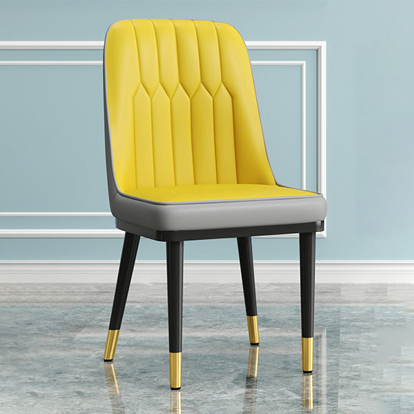 Modern Style Dining Chair Leather Parsons Side Chair with Metal Base Yellow-Gray 1 Piece Black Gold Clearhalo 'Dining Chairs' 'Dining Tables & Seating' 'dining_chair' 'furn' 'furn_dining_chair' 'Furniture' 'Kitchen & Dining Furniture' 7659894