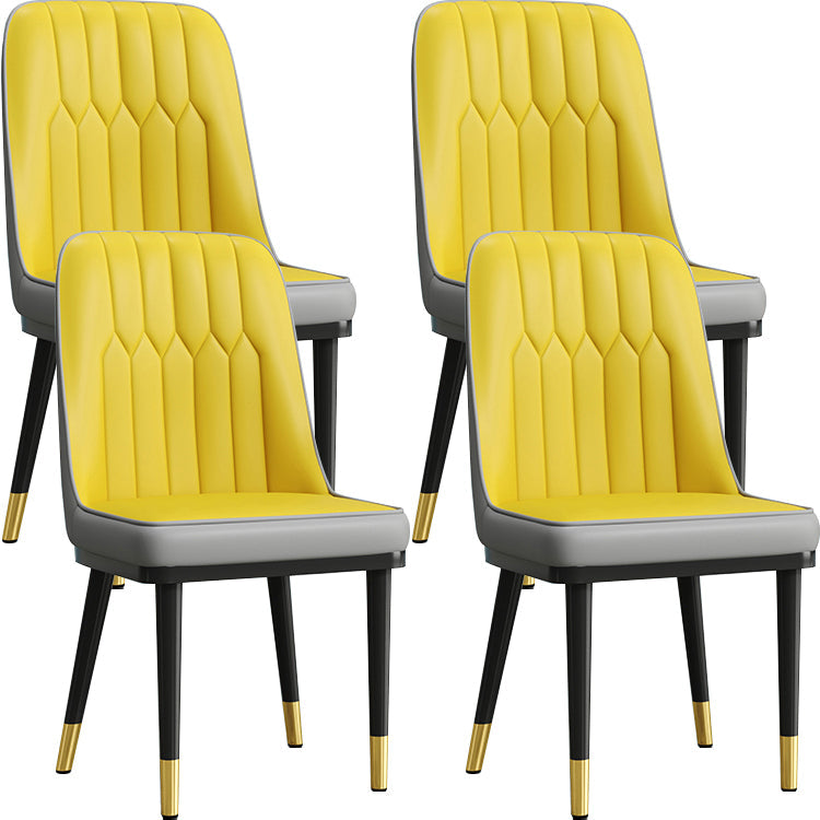 Modern Style Dining Chair Leather Parsons Side Chair with Metal Base Yellow-Gray 4 Piece Set Black Gold Clearhalo 'Dining Chairs' 'Dining Tables & Seating' 'dining_chair' 'furn' 'furn_dining_chair' 'Furniture' 'Kitchen & Dining Furniture' 7659896