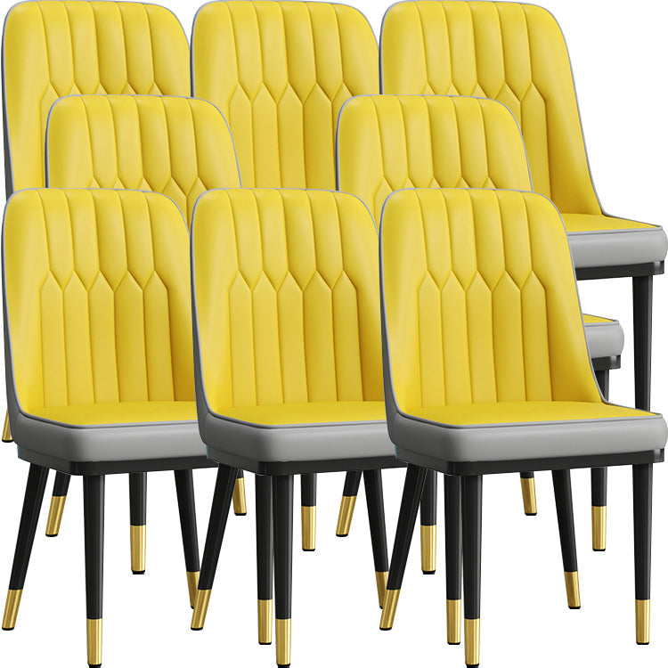 Modern Style Dining Chair Leather Parsons Side Chair with Metal Base Yellow-Gray 8 Piece Set Black Gold Clearhalo 'Dining Chairs' 'Dining Tables & Seating' 'dining_chair' 'furn' 'furn_dining_chair' 'Furniture' 'Kitchen & Dining Furniture' 7659898