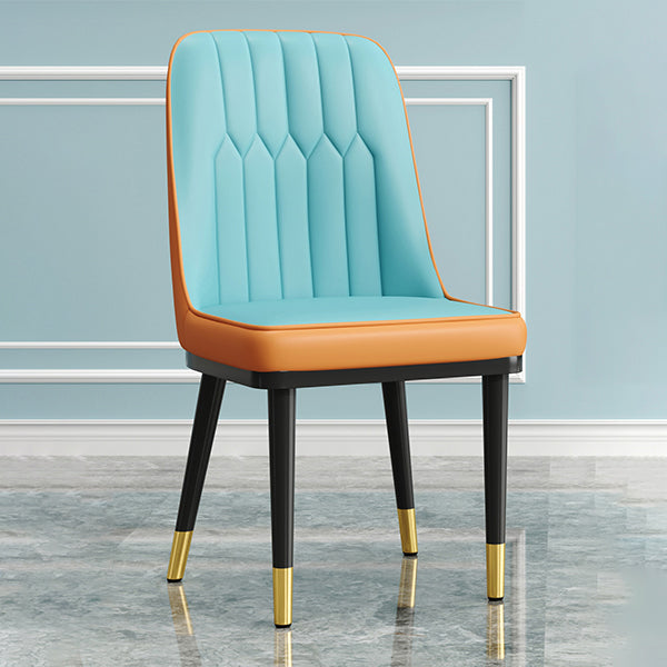 Modern Style Dining Chair Leather Parsons Side Chair with Metal Base Blue-Orange 1 Piece Black Clearhalo 'Dining Chairs' 'Dining Tables & Seating' 'dining_chair' 'furn' 'furn_dining_chair' 'Furniture' 'Kitchen & Dining Furniture' 7659899
