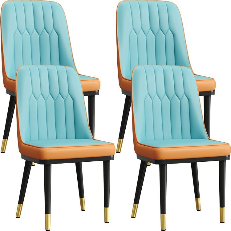 Modern Style Dining Chair Leather Parsons Side Chair with Metal Base Blue-Orange 4 Piece Set Black Gold Clearhalo 'Dining Chairs' 'Dining Tables & Seating' 'dining_chair' 'furn' 'furn_dining_chair' 'Furniture' 'Kitchen & Dining Furniture' 7659901