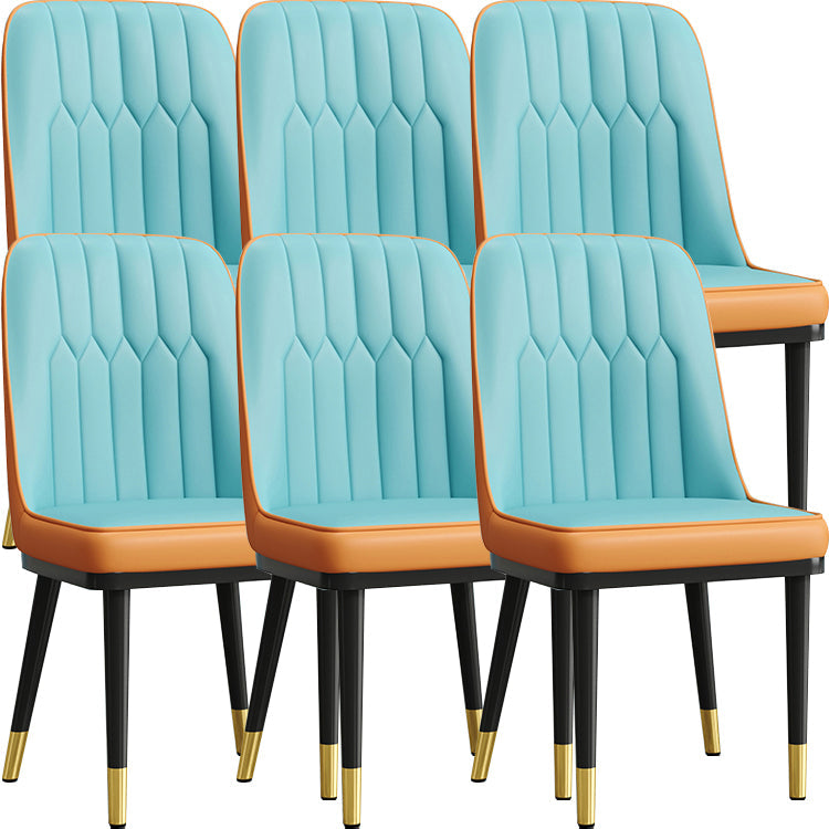 Modern Style Dining Chair Leather Parsons Side Chair with Metal Base Blue-Orange 6 Piece Set Black Gold Clearhalo 'Dining Chairs' 'Dining Tables & Seating' 'dining_chair' 'furn' 'furn_dining_chair' 'Furniture' 'Kitchen & Dining Furniture' 7659902