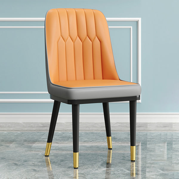 Modern Style Dining Chair Leather Parsons Side Chair with Metal Base Orange-Gray 1 Piece Black Gold Clearhalo 'Dining Chairs' 'Dining Tables & Seating' 'dining_chair' 'furn' 'furn_dining_chair' 'Furniture' 'Kitchen & Dining Furniture' 7659904