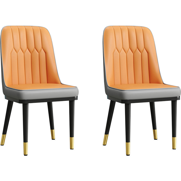 Modern Style Dining Chair Leather Parsons Side Chair with Metal Base Orange-Gray 2 Piece Set Black Gold Clearhalo 'Dining Chairs' 'Dining Tables & Seating' 'dining_chair' 'furn' 'furn_dining_chair' 'Furniture' 'Kitchen & Dining Furniture' 7659905