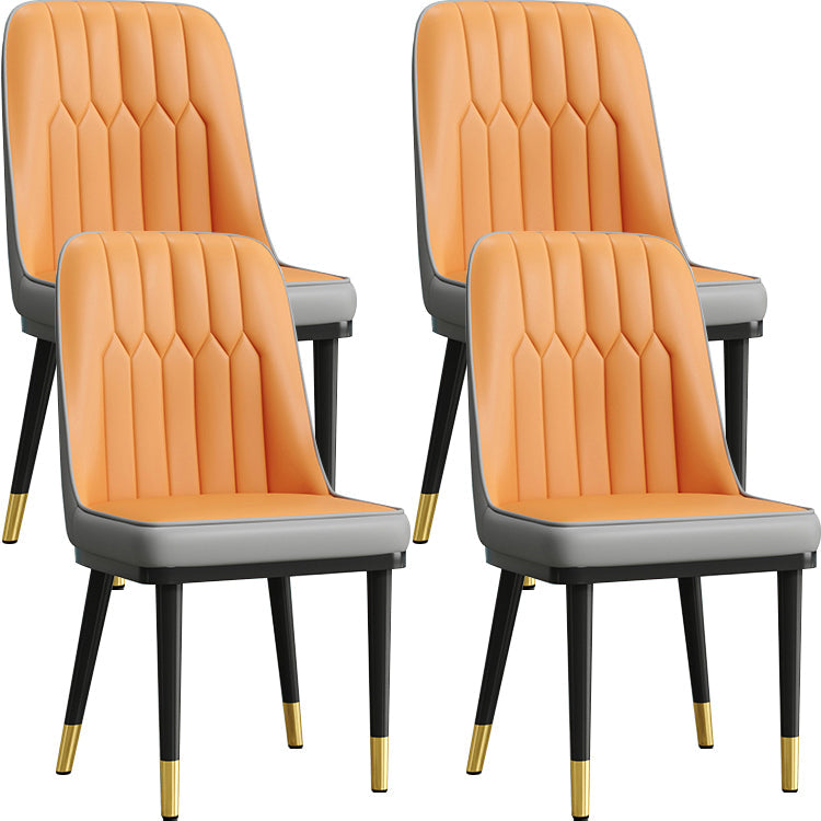 Modern Style Dining Chair Leather Parsons Side Chair with Metal Base Orange-Gray 4 Piece Set Black Gold Clearhalo 'Dining Chairs' 'Dining Tables & Seating' 'dining_chair' 'furn' 'furn_dining_chair' 'Furniture' 'Kitchen & Dining Furniture' 7659906