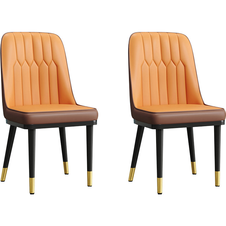 Modern Style Dining Chair Leather Parsons Side Chair with Metal Base Orange 2 Piece Set Black Gold Clearhalo 'Dining Chairs' 'Dining Tables & Seating' 'dining_chair' 'furn' 'furn_dining_chair' 'Furniture' 'Kitchen & Dining Furniture' 7659910