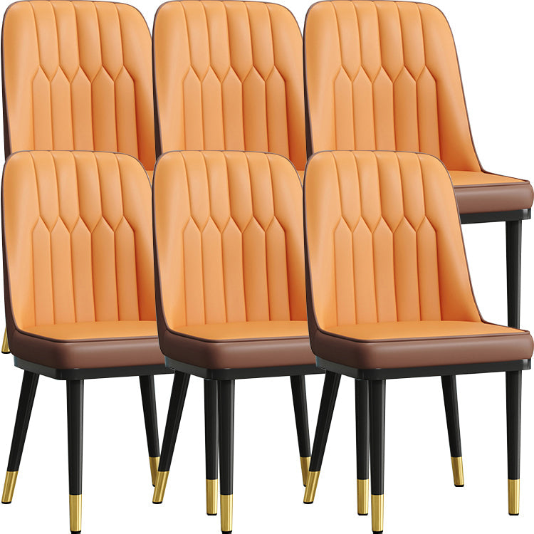 Modern Style Dining Chair Leather Parsons Side Chair with Metal Base Orange 6 Piece Set Black Gold Clearhalo 'Dining Chairs' 'Dining Tables & Seating' 'dining_chair' 'furn' 'furn_dining_chair' 'Furniture' 'Kitchen & Dining Furniture' 7659912