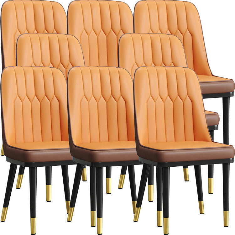 Modern Style Dining Chair Leather Parsons Side Chair with Metal Base Orange 8 Piece Set Black Gold Clearhalo 'Dining Chairs' 'Dining Tables & Seating' 'dining_chair' 'furn' 'furn_dining_chair' 'Furniture' 'Kitchen & Dining Furniture' 7659913