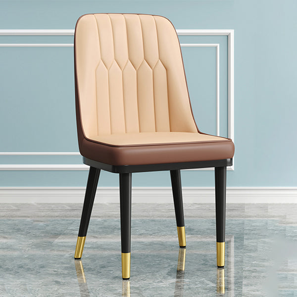 Modern Style Dining Chair Leather Parsons Side Chair with Metal Base Beige-Brown 1 Piece Black Gold Clearhalo 'Dining Chairs' 'Dining Tables & Seating' 'dining_chair' 'furn' 'furn_dining_chair' 'Furniture' 'Kitchen & Dining Furniture' 7659914