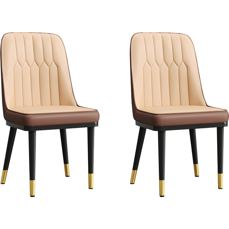 Modern Style Dining Chair Leather Parsons Side Chair with Metal Base Beige-Brown 2 Piece Set Black Gold Clearhalo 'Dining Chairs' 'Dining Tables & Seating' 'dining_chair' 'furn' 'furn_dining_chair' 'Furniture' 'Kitchen & Dining Furniture' 7659915