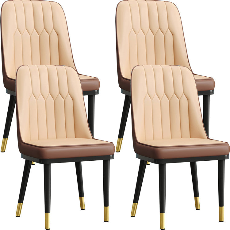 Modern Style Dining Chair Leather Parsons Side Chair with Metal Base Beige-Brown 4 Piece Set Black Gold Clearhalo 'Dining Chairs' 'Dining Tables & Seating' 'dining_chair' 'furn' 'furn_dining_chair' 'Furniture' 'Kitchen & Dining Furniture' 7659916