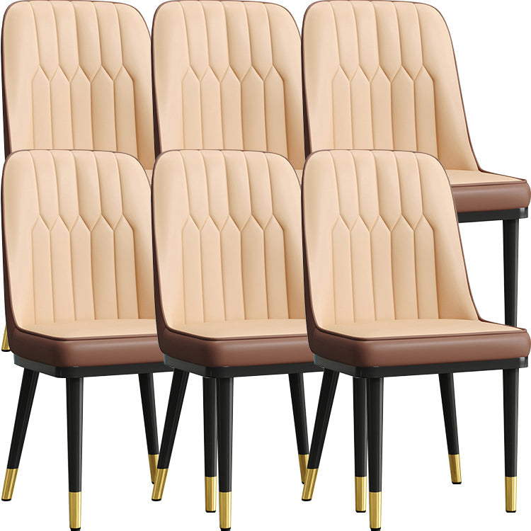 Modern Style Dining Chair Leather Parsons Side Chair with Metal Base Beige-Brown 6 Piece Set Black Gold Clearhalo 'Dining Chairs' 'Dining Tables & Seating' 'dining_chair' 'furn' 'furn_dining_chair' 'Furniture' 'Kitchen & Dining Furniture' 7659917