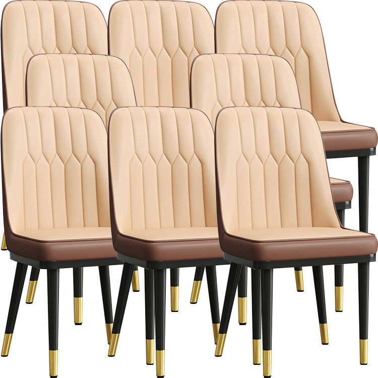 Modern Style Dining Chair Leather Parsons Side Chair with Metal Base Beige-Brown 8 Piece Set Black Gold Clearhalo 'Dining Chairs' 'Dining Tables & Seating' 'dining_chair' 'furn' 'furn_dining_chair' 'Furniture' 'Kitchen & Dining Furniture' 7659918