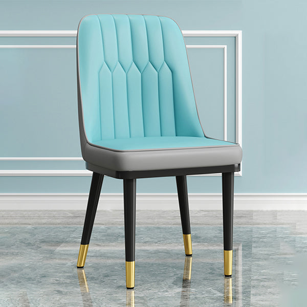 Modern Style Dining Chair Leather Parsons Side Chair with Metal Base Blue Gray 1 Piece Black Gold Clearhalo 'Dining Chairs' 'Dining Tables & Seating' 'dining_chair' 'furn' 'furn_dining_chair' 'Furniture' 'Kitchen & Dining Furniture' 7659919
