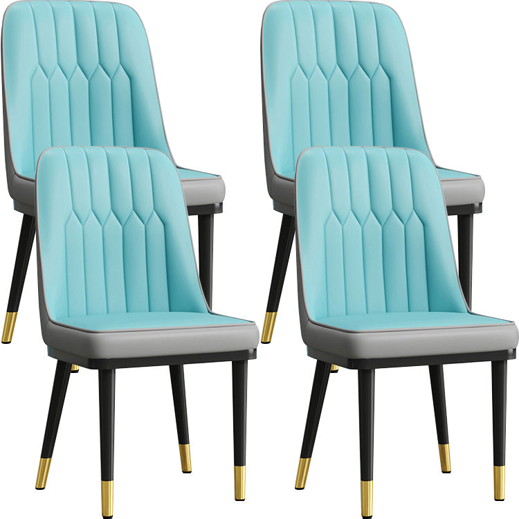 Modern Style Dining Chair Leather Parsons Side Chair with Metal Base Blue Gray 4 Piece Set Black Gold Clearhalo 'Dining Chairs' 'Dining Tables & Seating' 'dining_chair' 'furn' 'furn_dining_chair' 'Furniture' 'Kitchen & Dining Furniture' 7659921