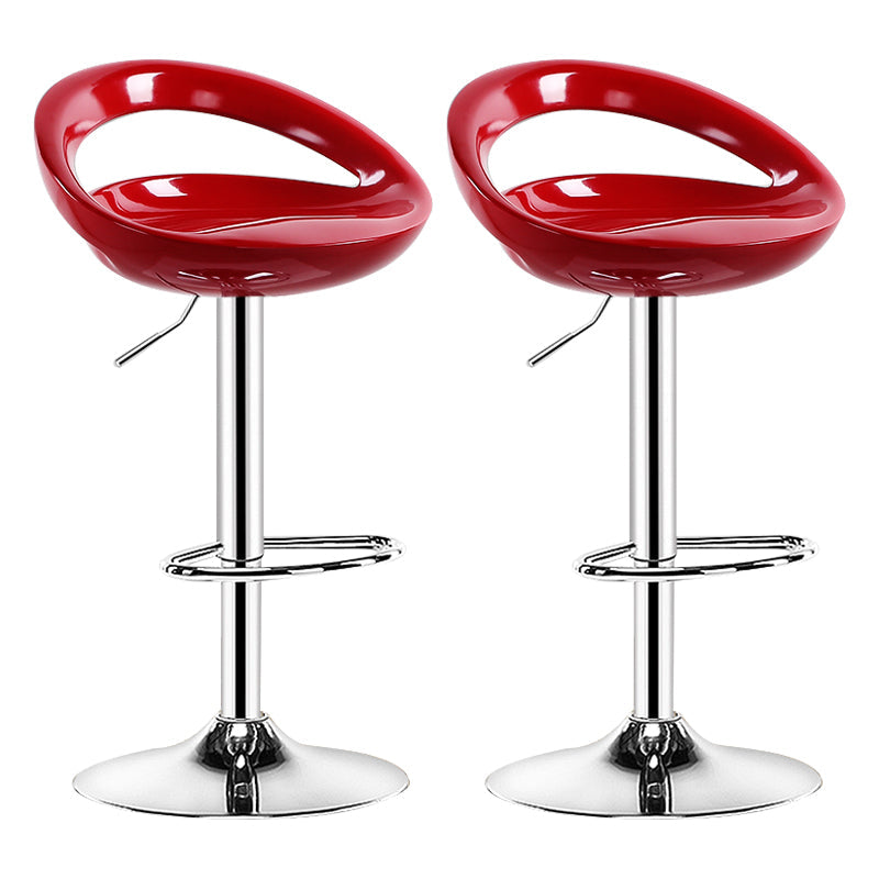 Plastic Adjustable Height Swivel Low Back Bar Stool with Footrest Red 2 Piece Set Clearhalo 'Bar Furniture' 'Bar Stools' 'bar_stools' 'furn' 'furn_bar_stools' 'Furniture' 'Kitchen & Dining Furniture' 7659951