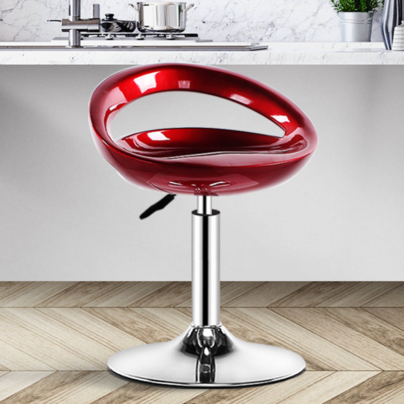 Plastic Adjustable Height Swivel Low Back Bar Stool with Footrest Red Silver 1 Piece Clearhalo 'Bar Furniture' 'Bar Stools' 'bar_stools' 'furn' 'furn_bar_stools' 'Furniture' 'Kitchen & Dining Furniture' 7659970