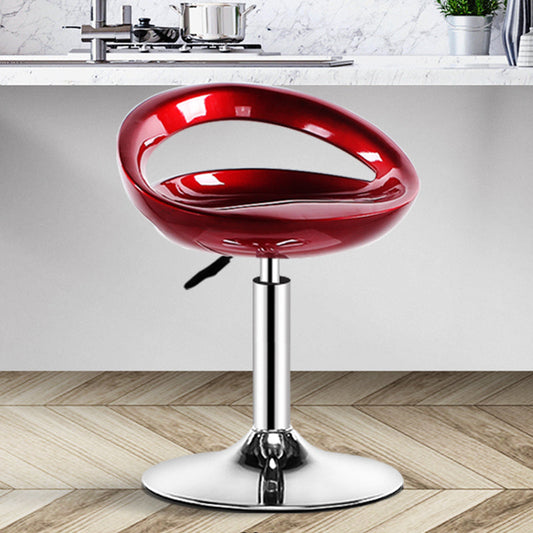 Plastic Adjustable Height Swivel Low Back Bar Stool with Footrest Red Silver 1 Piece