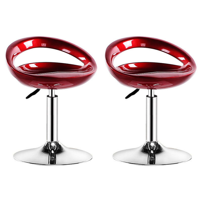 Plastic Adjustable Height Swivel Low Back Bar Stool with Footrest Red Silver 2 Piece Set Clearhalo 'Bar Furniture' 'Bar Stools' 'bar_stools' 'furn' 'furn_bar_stools' 'Furniture' 'Kitchen & Dining Furniture' 7659971