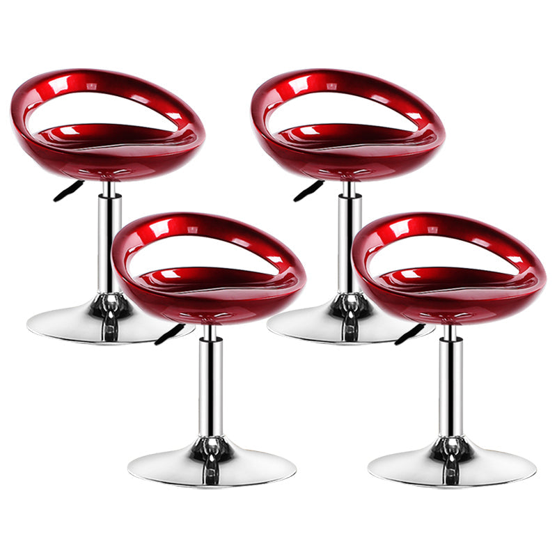 Plastic Adjustable Height Swivel Low Back Bar Stool with Footrest Red Silver 4 Piece Set Clearhalo 'Bar Furniture' 'Bar Stools' 'bar_stools' 'furn' 'furn_bar_stools' 'Furniture' 'Kitchen & Dining Furniture' 7659972
