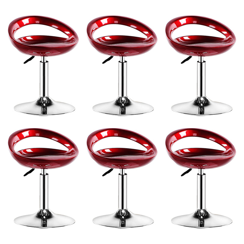 Plastic Adjustable Height Swivel Low Back Bar Stool with Footrest Red Silver 6 Piece Set Clearhalo 'Bar Furniture' 'Bar Stools' 'bar_stools' 'furn' 'furn_bar_stools' 'Furniture' 'Kitchen & Dining Furniture' 7659973