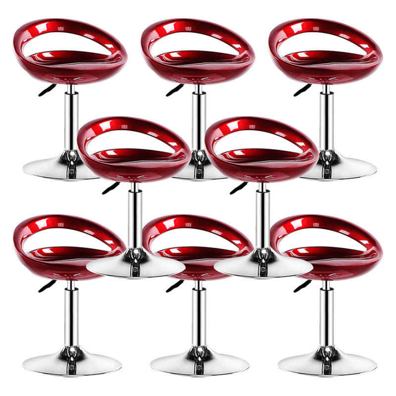 Plastic Adjustable Height Swivel Low Back Bar Stool with Footrest Red Silver 8 Piece Set Clearhalo 'Bar Furniture' 'Bar Stools' 'bar_stools' 'furn' 'furn_bar_stools' 'Furniture' 'Kitchen & Dining Furniture' 7659974
