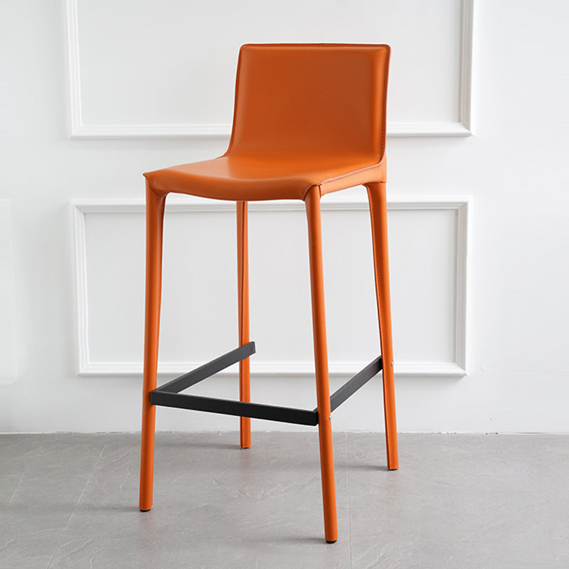Modern Armless Faux Leather Low Back Bar Stools with Metal Base