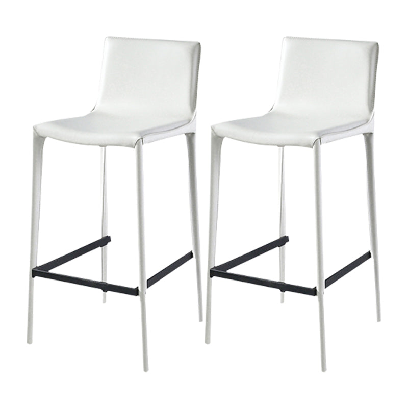 Modern Armless Faux Leather Low Back Bar Stools with Metal Base
