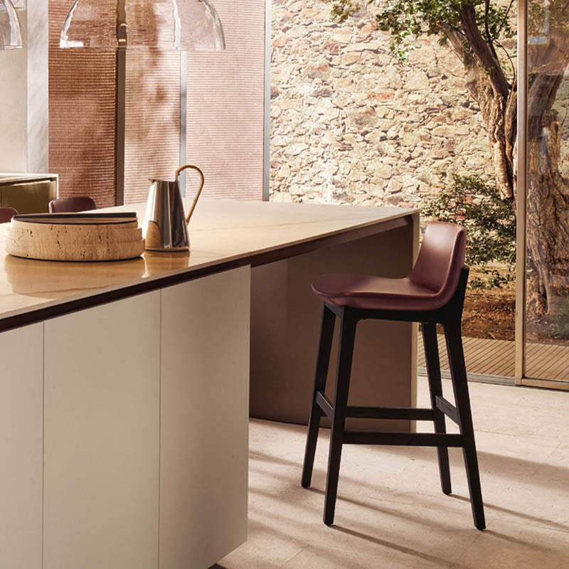 Contemporary 38.5-inch Armless Bar Stool with Solid Wood Base