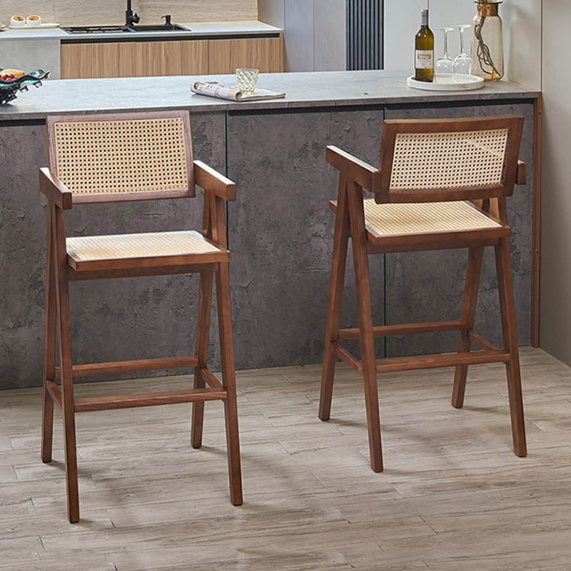 Contemporary 43.3-inch Armed Bar Stools with Solid Wood Base