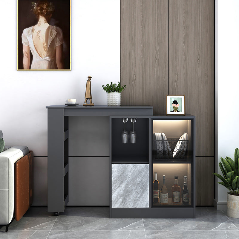 Contemporary Style Rectangle Wood Bar Height Table for Living Room 39.4"L x 15.7"W x 41.3"H Black-Gray Without Chairs Clearhalo 'Bar Furniture' 'Bar Tables' 'bar_tables' 'furn' 'furn_bar_tables' 'Furniture' 'Kitchen & Dining Furniture' 7661022