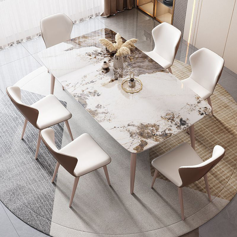 Modern White Stone Rectangular Kitchen Dining Table for Dining Hall Clearhalo 'Dining Tables & Seating' 'Dining Tables' 'dining_table' 'furn' 'furn_dining_table' 'Furniture' 'Kitchen & Dining Furniture' 7661256