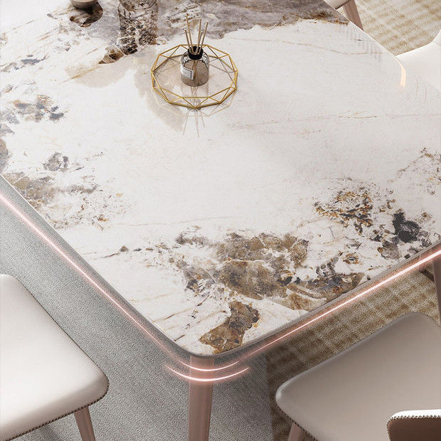 Modern White Stone Rectangular Kitchen Dining Table for Dining Hall Clearhalo 'Dining Tables & Seating' 'Dining Tables' 'dining_table' 'furn' 'furn_dining_table' 'Furniture' 'Kitchen & Dining Furniture' 7661260