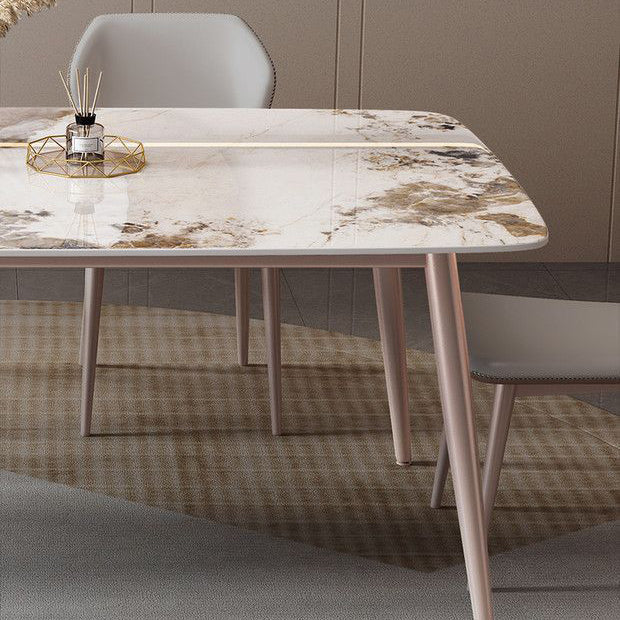 Modern White Stone Rectangular Kitchen Dining Table for Dining Hall Clearhalo 'Dining Tables & Seating' 'Dining Tables' 'dining_table' 'furn' 'furn_dining_table' 'Furniture' 'Kitchen & Dining Furniture' 7661261