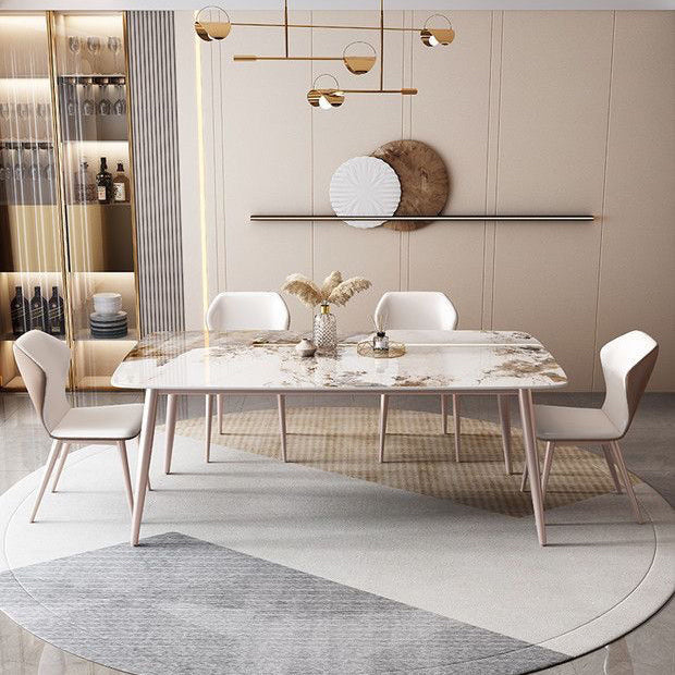 Modern White Stone Rectangular Kitchen Dining Table for Dining Hall Clearhalo 'Dining Tables & Seating' 'Dining Tables' 'dining_table' 'furn' 'furn_dining_table' 'Furniture' 'Kitchen & Dining Furniture' 7661263