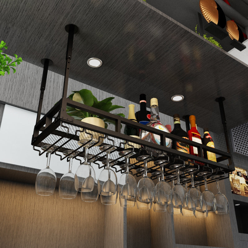 Metal Hanging Kitchen Wine Holder with Glass Holder & Storage Shelf Clearhalo 'furn' 'furn_wine_racks' 'Furniture' 'Kitchen & Dining Furniture' 'Wine Racks' 'wine_racks' 7662070