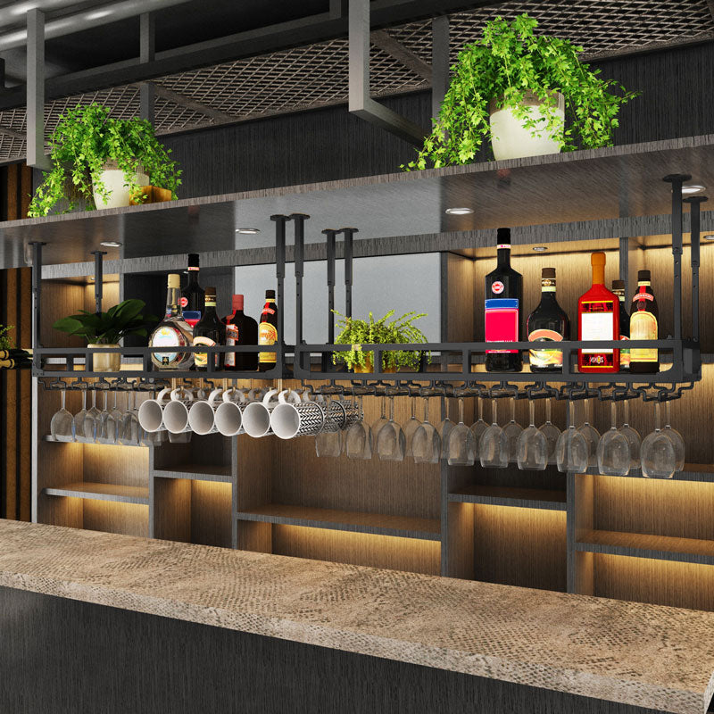 Metal Hanging Kitchen Wine Holder with Glass Holder & Storage Shelf Clearhalo 'furn' 'furn_wine_racks' 'Furniture' 'Kitchen & Dining Furniture' 'Wine Racks' 'wine_racks' 7662074