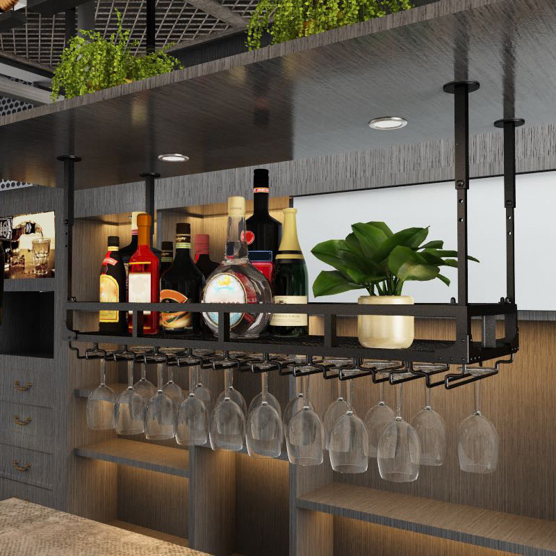 Metal Hanging Kitchen Wine Holder with Glass Holder & Storage Shelf Clearhalo 'furn' 'furn_wine_racks' 'Furniture' 'Kitchen & Dining Furniture' 'Wine Racks' 'wine_racks' 7662075