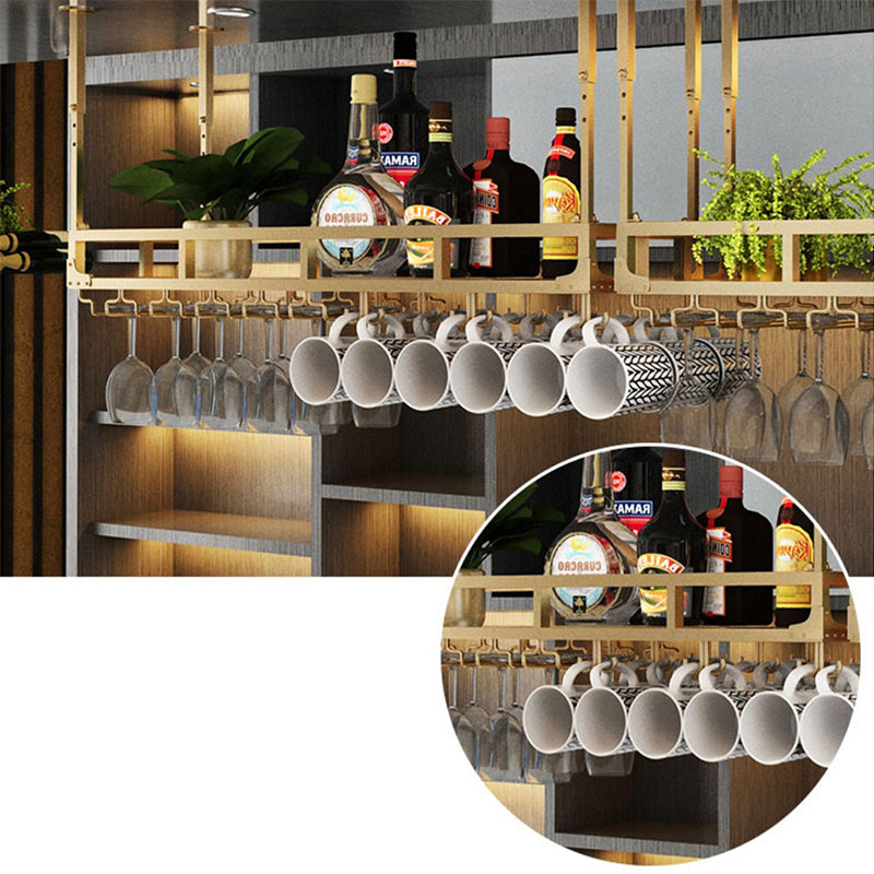 Metal Hanging Kitchen Wine Holder with Glass Holder & Storage Shelf Clearhalo 'furn' 'furn_wine_racks' 'Furniture' 'Kitchen & Dining Furniture' 'Wine Racks' 'wine_racks' 7662078