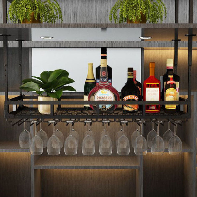 Metal Hanging Kitchen Wine Holder with Glass Holder & Storage Shelf Clearhalo 'furn' 'furn_wine_racks' 'Furniture' 'Kitchen & Dining Furniture' 'Wine Racks' 'wine_racks' 7662081