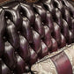 Solid Wood Genuine Leather Brown Rolled Arm Sofa with Tufted Back